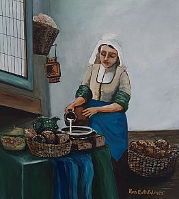 האופה מוזגת חלב 