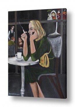ציורים רוני רות פלמר | שיחת טלפון בבית קפה