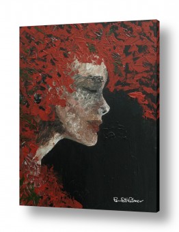 ציורים רוני רות פלמר | אישה עם פרחים בראש