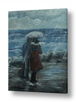 רוני רות פלמר רוני רות פלמר - מודרני, אוירה, דמויות,נוף ואבסטרקט - גשם | זוג בחוף הים בגשם