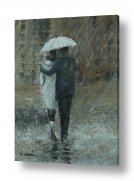 ציורים רוני רות פלמר | זוג עם מטריה לבנה