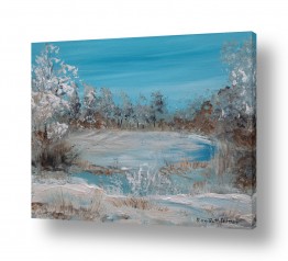 ציורים רוני רות פלמר | האגם בחורף