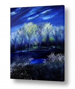 ציורי שמן / אקריליק ציורי נוף | עצים בכחול