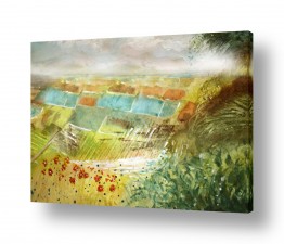 ציורים בצבעי מים נוף כפרי | העמק לפני הסערה