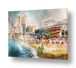 ציורים בצבעי מים נוף ים ומים | צבע בחוף תל-אביב