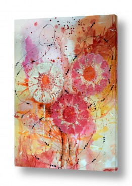 מדיה מעורבת אבסטרקט בצבעי מים ואקריליק | זר פרחים 