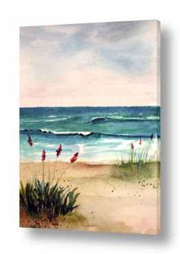 ציורים בצבעי מים נוף ים ומים | אביב בתל גדור