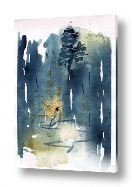 ציור מודרני אבסטרקט בצבעי מים | כחול מוזהב