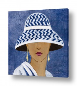 תמונות לפי נושאים כובעים | אישה עם כובע כחול לבן - II