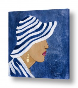 תמונות לפי נושאים כובעים | אישה עם כובע כחול לבן - I