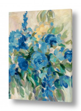עלים עלי כותרת | פרחים מופשטים בכחול I