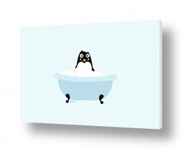 ציורים ציור הומוריסטי | פינגווין באמבטיה